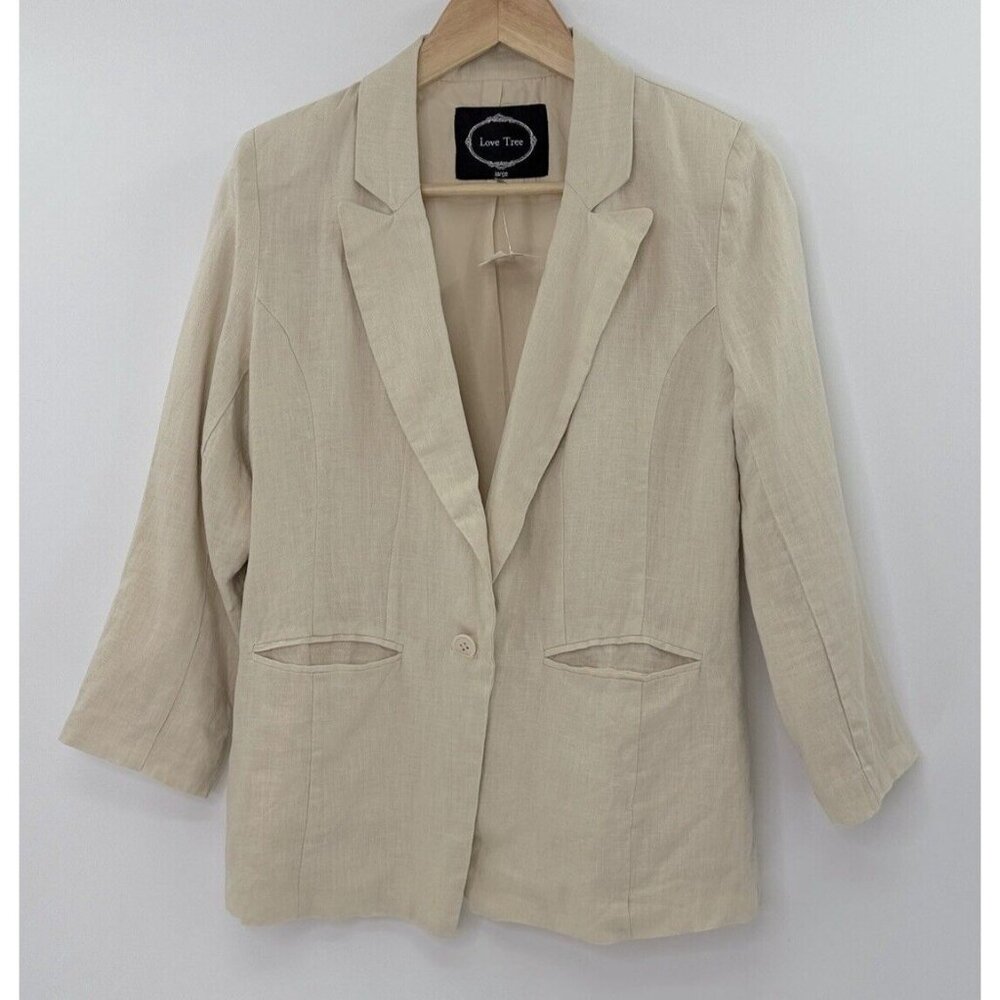 Love Tree Beige Linen-Blend Juniors Size Blazer